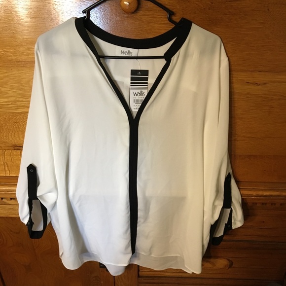 Wallis Tops - Wallis Semi-Sheer White Blouse with black accent